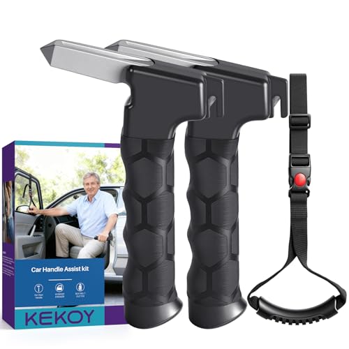 Kekoy 4-in-1-Ausstiegshilfe Auto Senioren Einfache Handhabung Universell Passend für Alle Fahrzeugtypen Bis 159 kg Tragkraft Set mit 2 Griffen und Gurt Schwarz