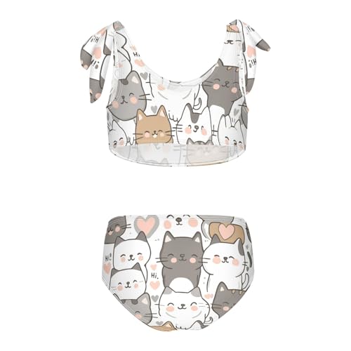 Plaaee Girls' 2 Piece Swimsuits Cartoon Cat Pattern Cute Bikini Set Bathing Suit 4T2