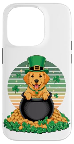 Carcasa para iPhone 14 Pro Golden Retriever St Patricks Day Leprechaun GR Goldie
