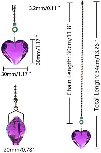 Image of 2Pcs Crystal Ceiling Fan Pull Chain Extender with Connector, 12 inch | K9 Crystal Glass, Not Acrylic, Heart Prism, Cut-To-Length Adjustable, Snap-On Connector For Fan, Light, Lamp (Yellow+Purple)