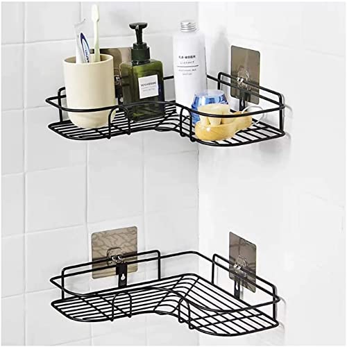 Image of (2-Pack Shelf Adhesive Bathroom & Kitchen Corner Storage Organizer Rack /Shelf Wall Mounted (No Drilling Required) | Bathroom Accessories Metal with Matt Finish (Black)
