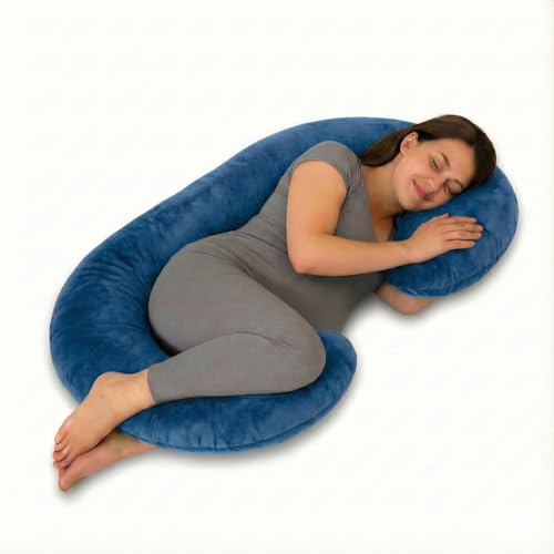 Image of Amazon Basics Velvet Full Body Pregnancy Pillow for Maternity,Baby Nursing,Full Body Support|C-Shaped-Washable Cover with Zip- Navy Blue