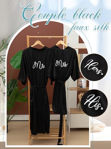 Image of Jecery 2 Pcs Satin His and Hers Robes Set Mr. Mrs. Silk Matching Robe for Couples Women Man Wedding Engagement Bridal Gift