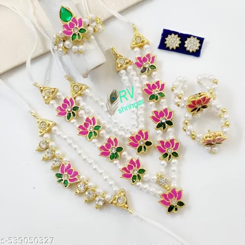 Image of Laddu Gopal Shringar Set | Complete Krishna Jewelry Combo with Mukut, Mala, Bansuri, Kundal & Kangan | Thakurji Ornament for Janmashtami & Daily Worship