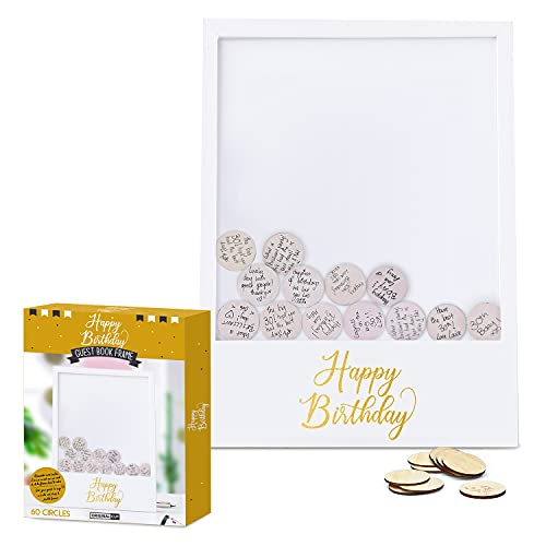 Frame® Cadre Souvenir en Bois | Qualité Premium | Livre d'or | Mariage | Anniversaire | Évènement | Voyage | Départ | Cadeau | Décoration | 60 Ronds de Bois pour...