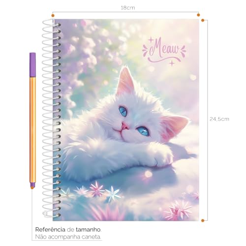 Caderno Feminino Colegial Capa Dura 10 Matérias Cats Beauty