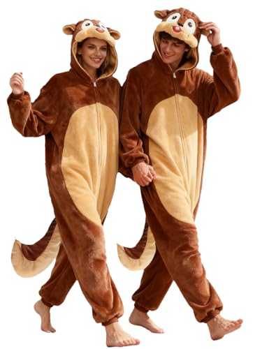 vavalad Loose - fitting Squirrel Onesie Pajamas Adult Squirrel Costume Christmas Cosplay Costume Women Men