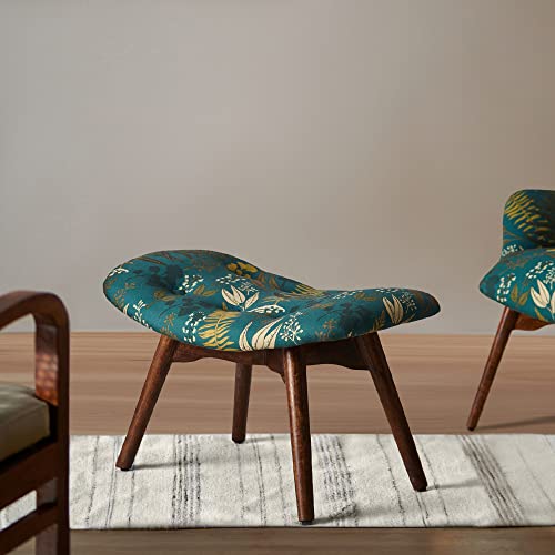 Image of Chumbak Mid Century Modern Foot Rest - Ferns (1 Seater Footrest, Sheesham Wood, Green)