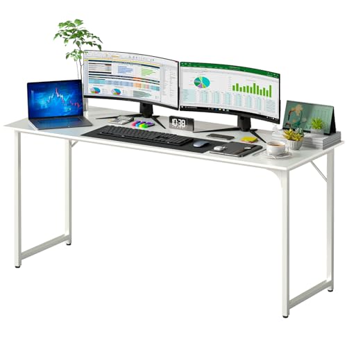 Image of PayLessHere | 63 Inch Computer Desk | White | Office Desk with Metal Frame, Adjustable Feet | Water-Resistant, Scratchproof Surface | Sturdy Writing Table for Home Office or Study | Pack of 1