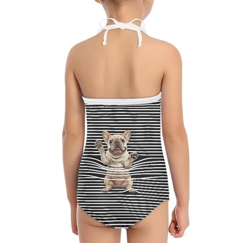 Image of Cute Backless One Piece Swimsuits for Girls Adjustable Halter Strap Bathing Suit Beach Swimwear for Girls
