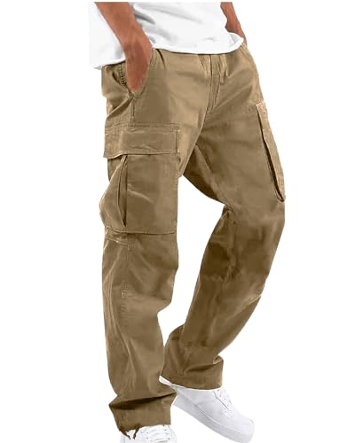 NANAMEEI Pantalons Cargo Homme Ceinture Elastique Pantalons de Travail Grande Taille Casual Outdoor en Cotton avec Multipoches Kaki L