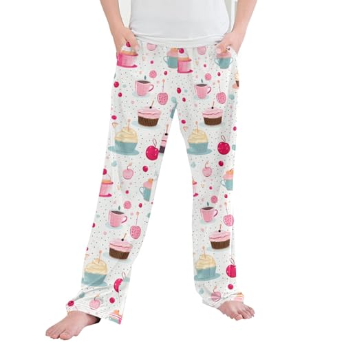 Cupcakes Long Pajama Pants Elastic Waist PJ Bottoms with Pockets S A111127