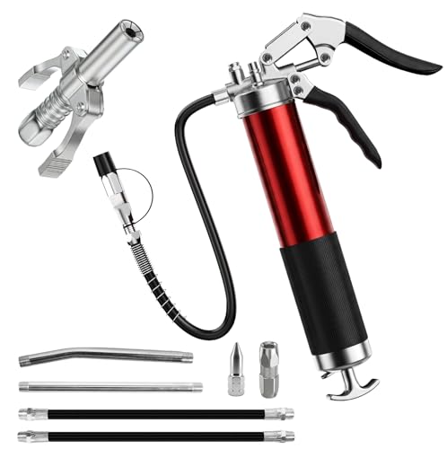 Pompe à Graisse Manuelle 8000 PSI avec Tuyau Flexible, Pistolet Graisseur Professionnel pour Cartouche 400cc, Embout Métallique et Raccords de Graissage pour...