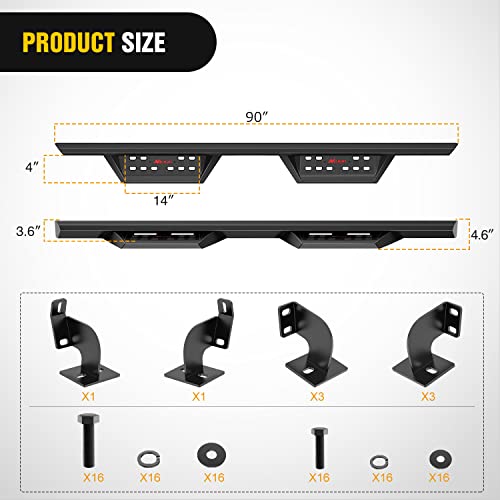 Image of Nilight Running Boards for 2007-2021 Toyota Tundra CrewMax Cab 3.6 Inch Drop Side Steps Bolt-on Black Powder Coated