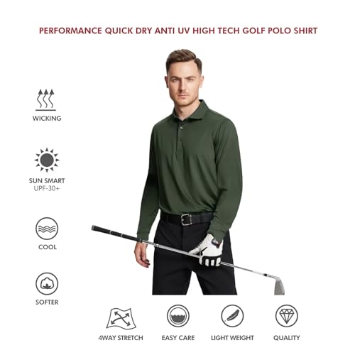 Image of Mens Polo Shirts Short and Long Sleeve Casual Solid Stylish Dry Fit Performance Designed Collared Golf Polo Shirts for Men