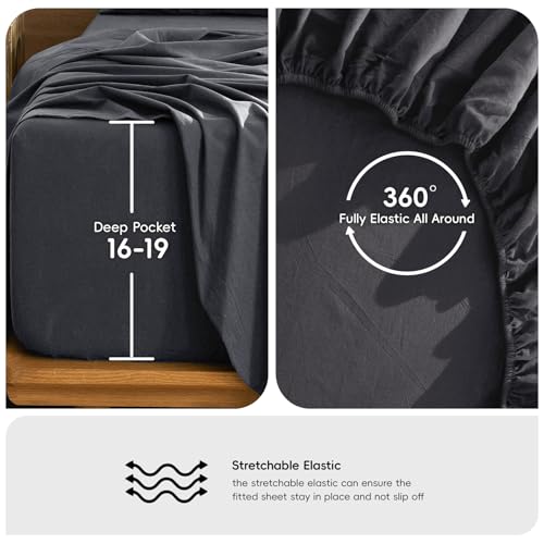 Image of MooMee Sheet Set 100% Washed Cotton Linen-Like Extra Deep Pocket Queen | Relaxed Linen-like Texture. Soft, Breathable & Lightweight Comfort. 15-19 inch Extra Deep Pocket with All-around Elastic