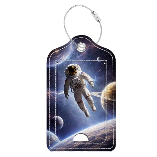 Luggage Tags,Astronaut Space Exploration Design, Double-Sided Privacy Cover ID Labels with Stainless Steel Loop and Address Card for Travel Bag Suitcase