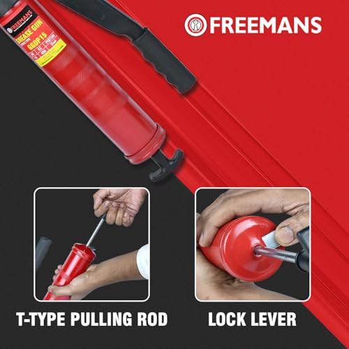 Image of FREEMANS GGDP15 Heavy Duty Lever Type Grease Gun with Lock Lever Mechanism | Dual Piston | 2.4gm /Stroke | T-Type Pulling Rod | 6000PSI, Use For Automotive, Industrial, Agriculture, Construction etc.