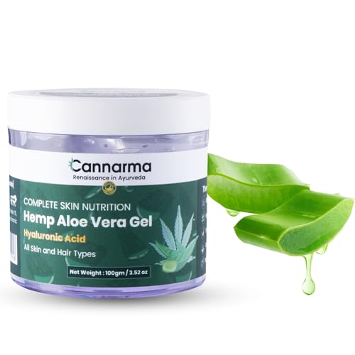 Image of Hemp Aloe Vera Gel with Hyaluronic Acid, D-Panthenol with Vitamin B5 | Multipurpose Use For Face, Body & Hair | Glowing & Soothing Skin, Anti-Ageing & Acne | All Skin Types |100 gm