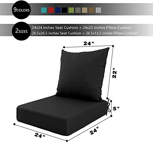 Idee-Home Deep Seat Patio Cushions, 24X24 Outdoor Cushions, Replacement Cushions Back Cushion, Outdoor Hampton Bay Patio Cushions For Backyard Couch Sofa, 2Pcs Set, Seat: 24 X 24 Back: 24 X 22 #TOP4