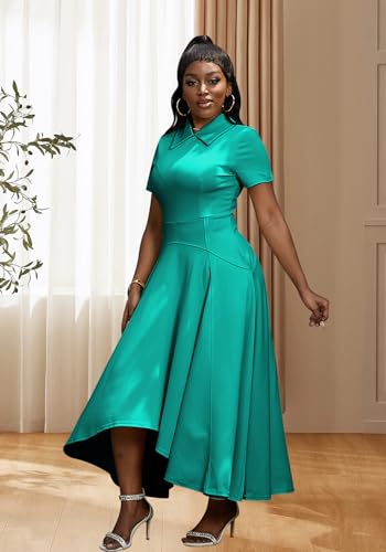 Image of Famnbro Womens Vintage Dress Casual 1950s Short Sleeve A-Line Work Church Business Party Elegant Dresses