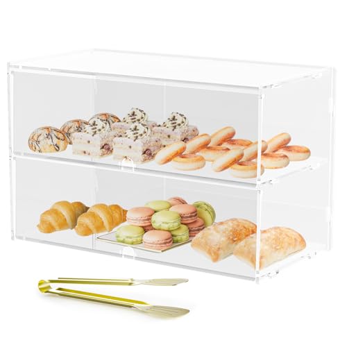 Acryvic Gebäckvitrine für kommerzielle Arbeitsplatte, Acryl-Bäckerei-Vitrine, Aufbewahrungsbox für Dessert, Donut-Brot, Kuchen, Cupcakes, Bagels, Kekse (2-stöckige Vitrine)