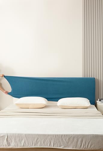 Image of HOMETHREADS Stretchable Lycra /Velvet Headboard Cover | Soft, Dust-Proof & Wrinkle-Resistant Bed Back Protector | Fits Leather, Wooden & Fabric Bedsides | for 6ft to 6.5ft Beds | (Blue,175x65cm)