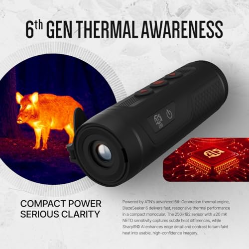 Image of ATN BlazeSeeker 6, 10 mm Thermal Monocular, 1.7-13.6X, 256x192 Sensor, 12μm, ≤20 mK NETD | 256x192 Sensor ≤20mk Netd, 50hz, 10mm Lens, 1.7-13.6x Mag, 460m Detection, ~8h Battery, WI-FI and 32GB
