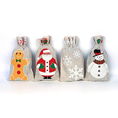 Aober Christmas Gift Bag Santa Gingerbread Man katoen jute tas voor Candy Bag sieraden tas Christmas Gift Drawstring Bag… - Afbeelding 3