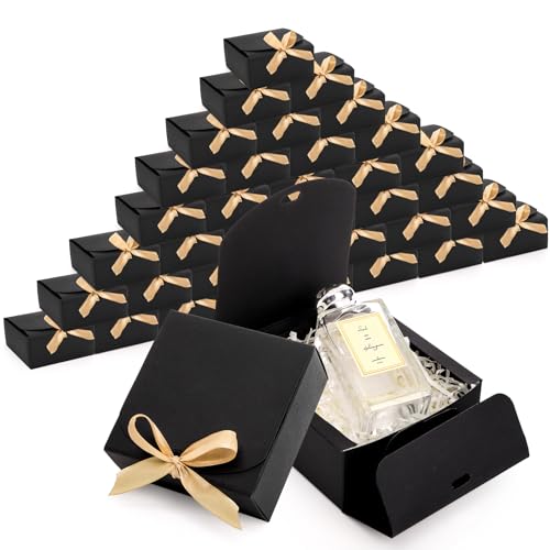 ZENFUN 36 Pack Small Black Gift Boxes with Lids, 4.5" x4.5"x2" Square Cardboard Gift Boxes with Champagne Wrap Ribbons, Proposal Box Gift Wrap Boxes for Presents Birthday Wedding Party Chocolate Candy by ZENFUN - Used condition - US$16.14