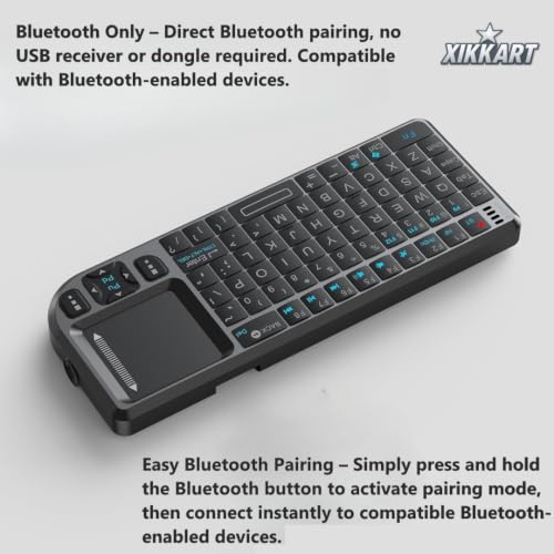 Image of XIKKART Bluetooth Mini Keyboard with Touchpad, Presenter & Backlit Keys, Rechargeable Wireless Portable Pocket Size Keyboard for Smart TV, Android TV Box, Laptop, PC, Tablet & Smartphone (Black)