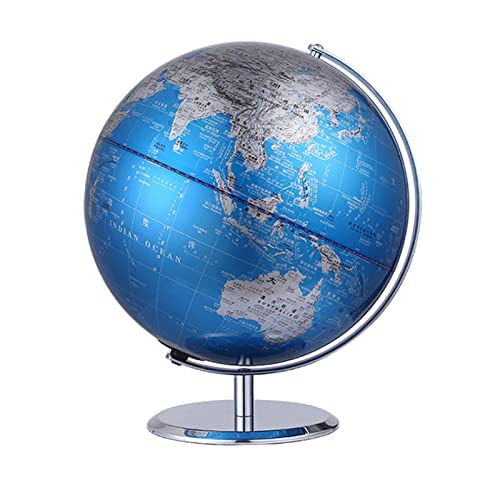 SYALEO Mappamondo Mappamondo con Vernice Metallizzata Mappamondo geografico educativo Blu Oceano con Arco e Base in Acciaio Inossidabile Globo con Rotazione Manuale a 360° per la casa World Globe
