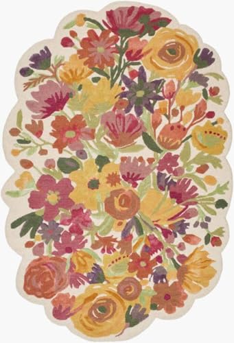 Image of Handmade Tufted Irregular Shape Wool Area Rug Botanical Design, Thick & Soft Carpet for Living Room, Bedroom Hall Room Color Multi Size 6X8 feet (180x240cm)