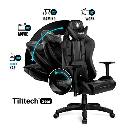 Diablo-X-Ray-Gaming-Silla-de-Oficina-Silla-Gamer-Apoyabrazos-4D-Diseno-Ergonomico-HQ-Cuero-Sintetico-Perforacion-Funcion-de-Inclinacion-Soporta-hasta-200-kg-Negro-Gris-XL