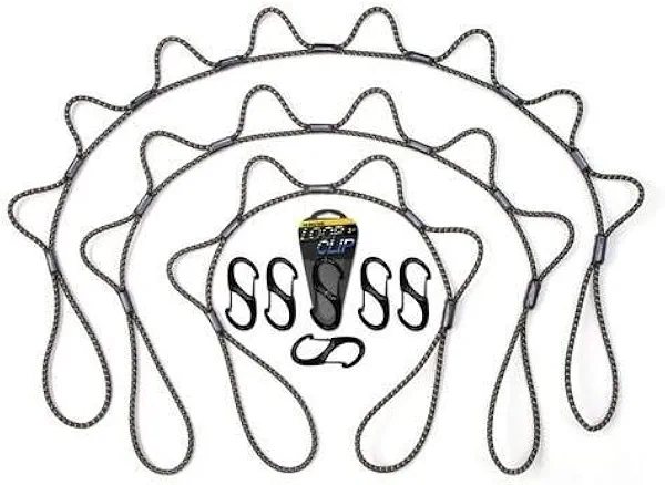 Loop Rope Hunter Pack Bungee Cord Tie Down System | Adjustable Cargo Strap | Knot Free | Truck, RV, ATV, Camping, Outdoor Accessory | Clip & Go Includes 3', 4', 5' Ropes, & 6 Loop Clips