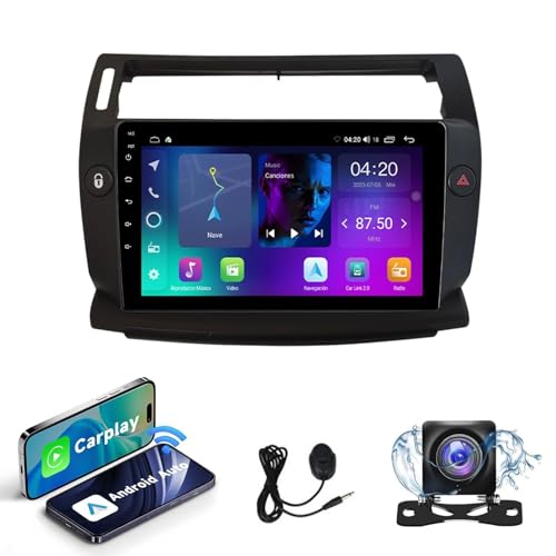 Autorradio Android 15 Citroen C4 2004~2014 | Radio con pantalla táctil capacitiva de alta calidad | CarPlay/Android Auto | Navegación GPS | Bluetooth | Cámara de reversa