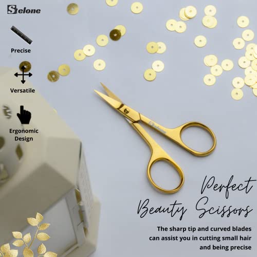 Stelone Professional Grooming Scissors - Eyebrow Scissors - Small Curved Stainless Steel Manicure & Beauty Scissor For Women (Gold) #TOP3