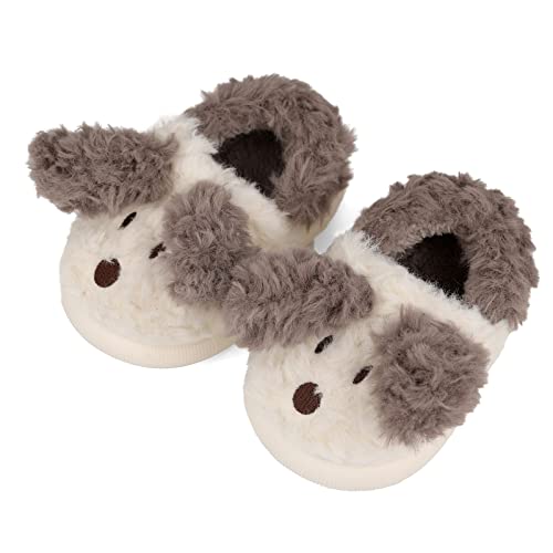Cheerful Mario Winter Hausschuhe Für Mädchen Jungen Warme Plüsch Pantoffeln Kinder Kleinkind Tier Schlappen Memory Foam Anti Rutsch Braun Hund 24/25 EU Cover