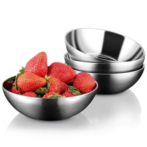 Miusco Stainless Steel Bowls for Kids 18/8 Stainless Steel Toddler Bowl BPA-Free Durable & Easy Clean 4 Pack - 14.5 oz Perfect for Baby Meals Snacks Serving and Travel & Home UseSilver