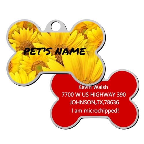 Sunflower Dog Tags for Pets Personalized Pet ID Tag with Any Name & Text Dog Custom Dog Name Tag Bone Dog ID Tag for Puppy Pet Dogs Furry Friend Sunflower Dog Tags for Pets Personalized Pet ID Tag with Any Name & Text Dog Custom Dog Name Tag Bone Dog ID Tag for Puppy Pet Dogs Furry Friend