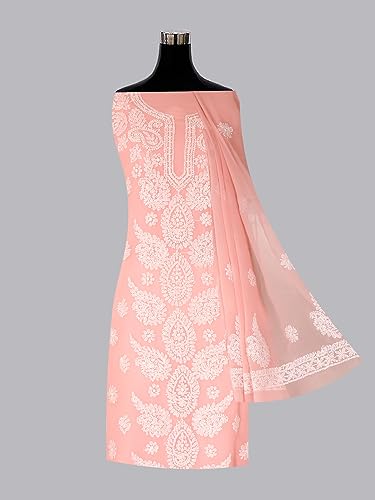 Image of Ada Hand Embroidered Lucknow Chikankari Unstitched Georgette Dress Material Suit Set for Women