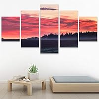 SIGNWIN 5 Panel Canvas Wall Art Setting in The Trees for Home Decorations Ready to Hang - 60