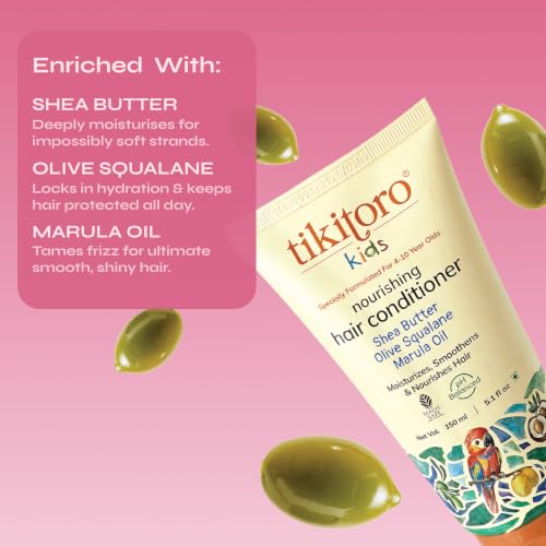 Image of Tikitoro Kids Nourishing Hair Conditioner with Shea Butter, Olive Squalane & Marula Oil | Gentle Detangling Conditioner | Smoothens & Hydrates | (Age: 4+) (150 ml x 1)