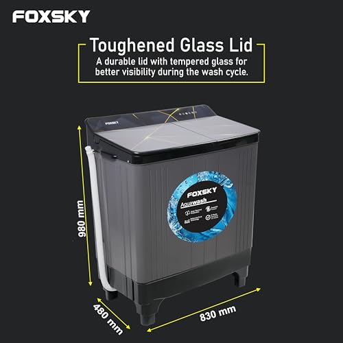 Image of Foxsky 8.0 kg 5 Star Semi-Automatic Top Loading Washing Machine Appliance (2024 Model, Powerful Motor, Effective Wash Pulsator, 1450 RPM & Castors)