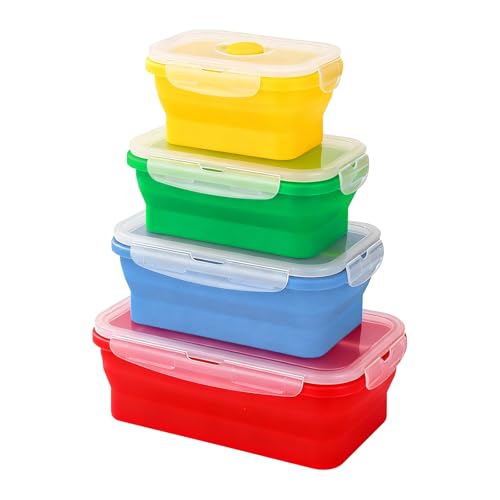 Euablfo 4 Pièces Boîtes à Lunch Pliables, Contenants Pliables Avec Couvercles, Boîtes à Lunch Pliables Avec Couvercles à Pression, Pour le Stockage Des...
