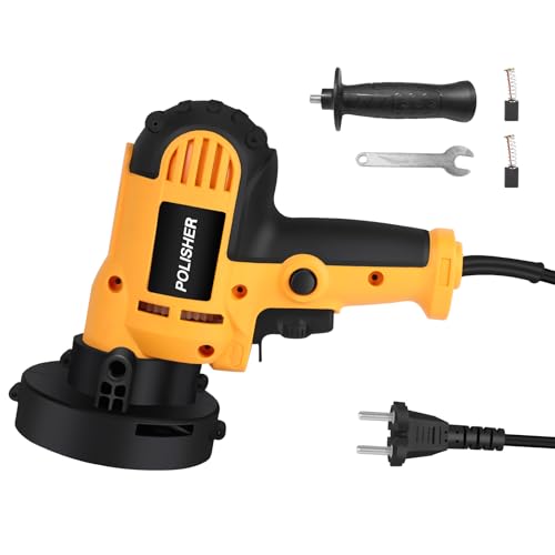 ASUNCELL 800W Pulidora eléctrica de velocidad variable, mango de goma, bloqueo de seguridad, almohadilla de apoyo, negro y amarillo (sin accesorios)
