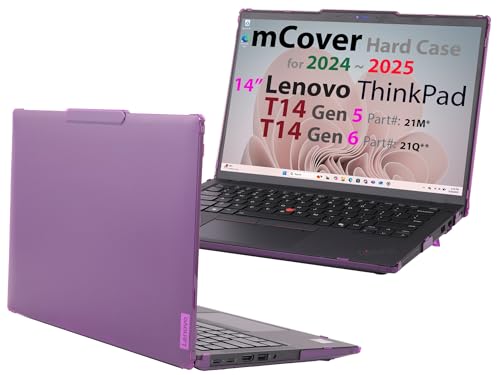 mCover Hard Case ONLY Compatible for 2024-2025 14" Lenovo ThinkPad T14 Gen 5/6 and ThinkPad P14s Gen 5/6 (AMD) Windows Notebook PC (with 180° Hinge, NOT Fitting Any Other Lenovo Models)- Purple