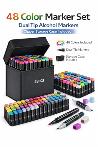 Image of Markers Sketch Pen Set Dual Tip Brush Pens Art Markers for Drawing Dual Tip Art Markers Set Chisel & Fine Colour Marker Set Markers Sketch Marker Drawing Marker (48 Color)