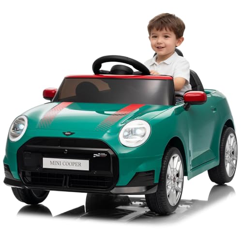 TUFSPRAX Voiture Électrique pour Enfants 12V, Style Mini Cooper avec Télécommande 2.4G, Musique, Phares LED et Suspension, Véhicule à Batterie avec...