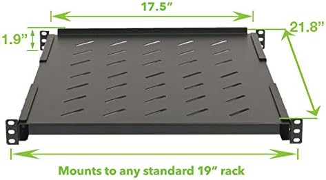 NavePoint Vented 4-Post Shelf, Adjustable, Black, 550 mm Depth, 1U, 242 lbs, Cold Rolled Steel, CE Compliant